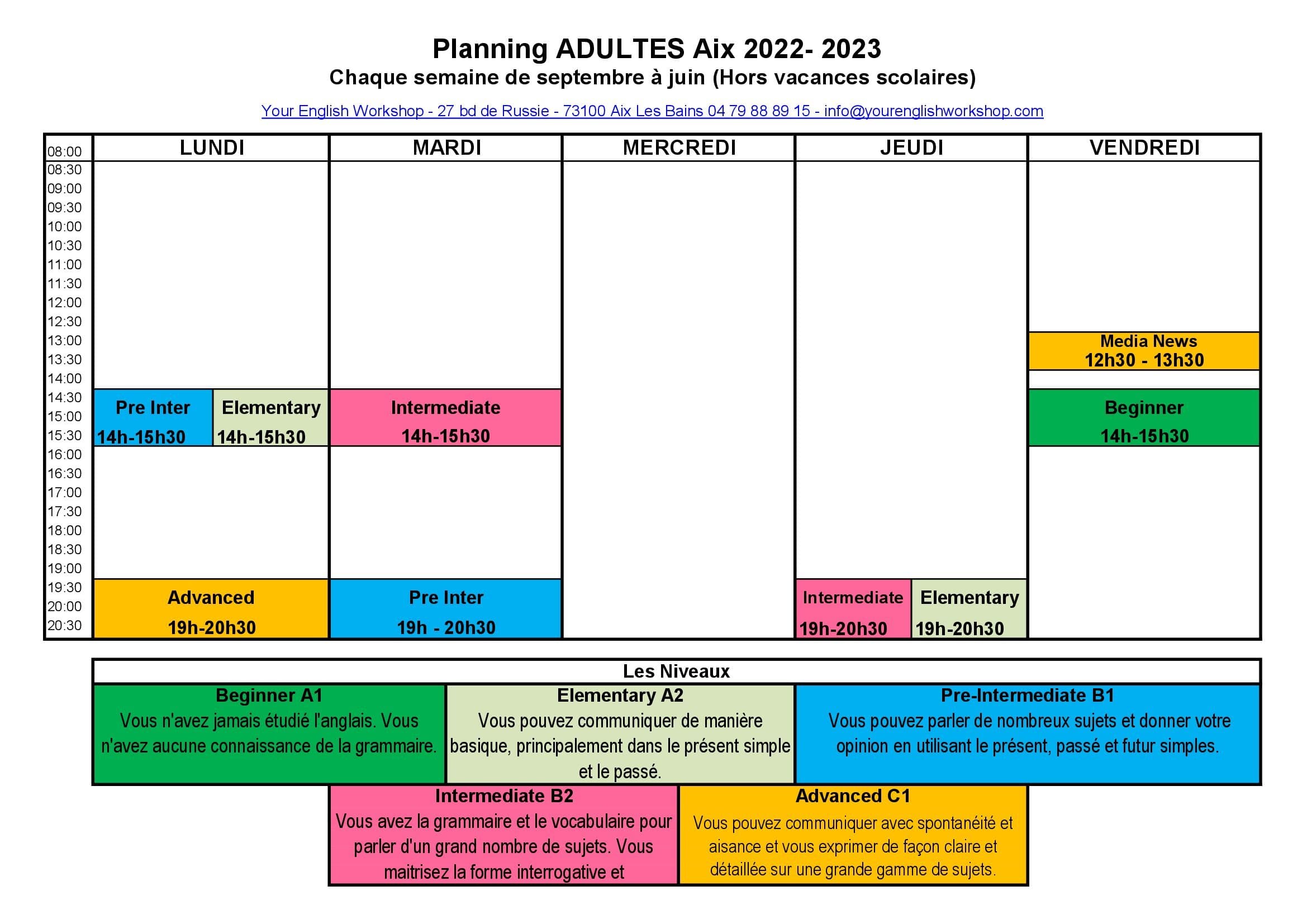 Formation Anglais Chambéry- Planning Apprentissage